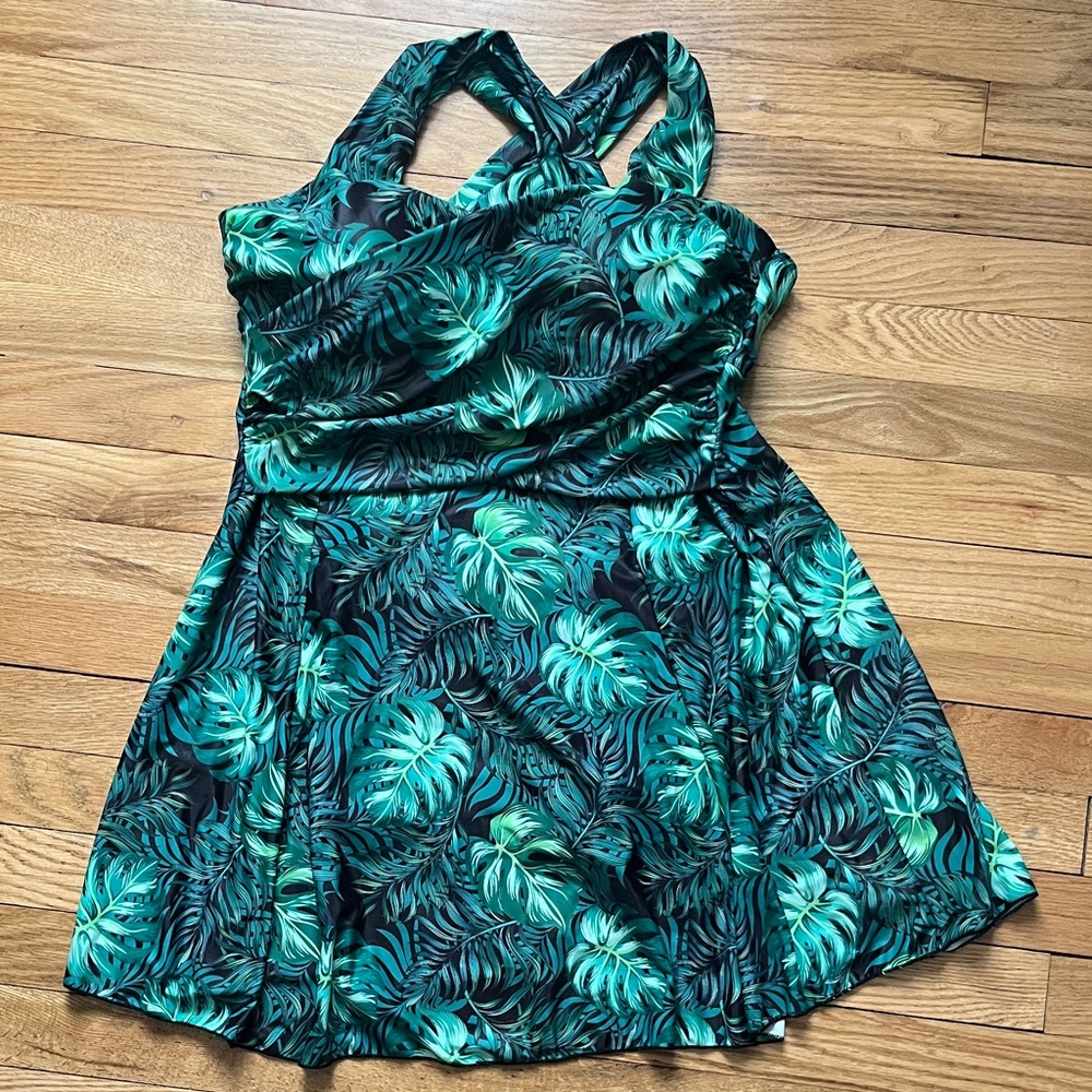 Tropical Leaf Print One Piece XL Swim Dress